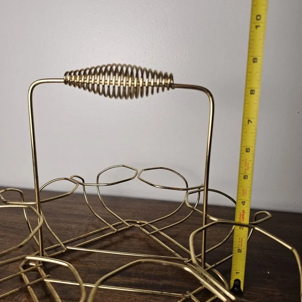 Vintage Mid-Century Modern Gold Metal Barware Caddy 8 Cocktail Glass Carrier